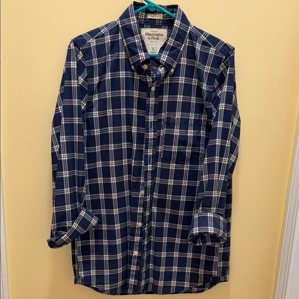 Abercrombie & Fitch Blue and White Casual Button Down Shirt